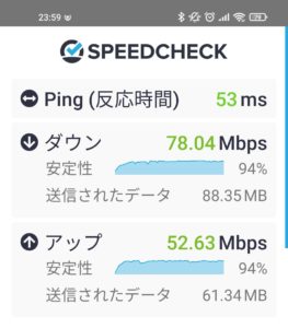 測定場所での5G通信速度